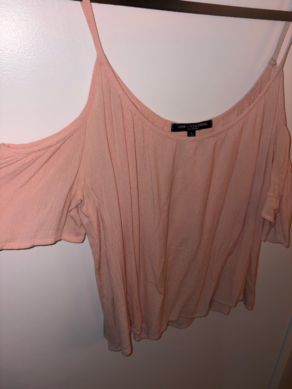 one clothing Peach Cold-Shoulder Spaghetti Strap Crop Top
